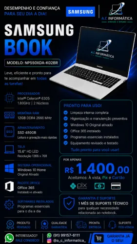 Notebook Samsung Book NP550XDA