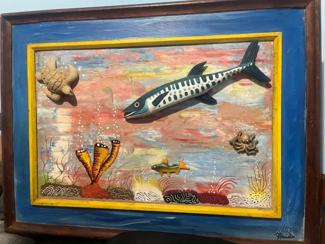 Quadro fundo do mar em alto relevo 