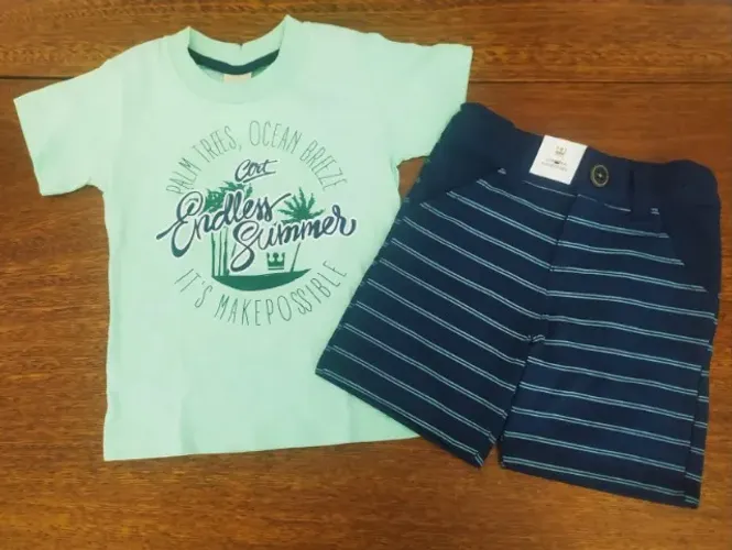 Camiseta Infantil Verde Com Bermuda - Tamanho 2 Anos