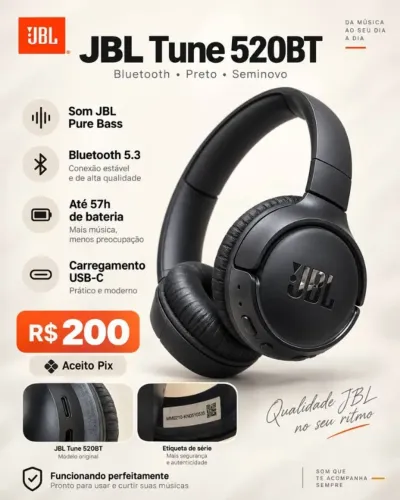JBL Tune 520BT Bluetooth - Preto