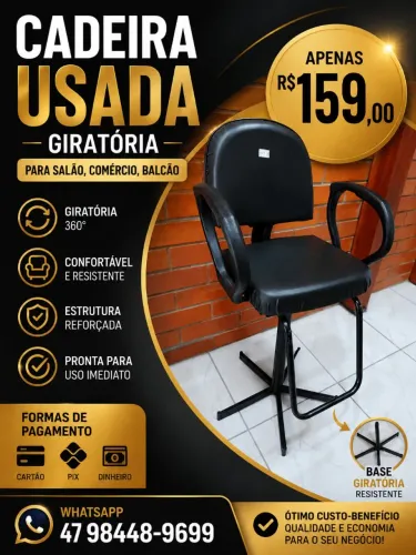 Cadeira usada giratória ideal P/Salão, Comércio.