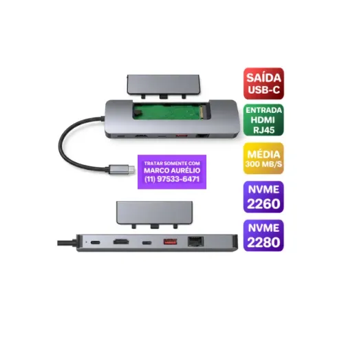 Case para SSD NVME Tipo C com Multimídia HDMI Rede Cinza Metálico