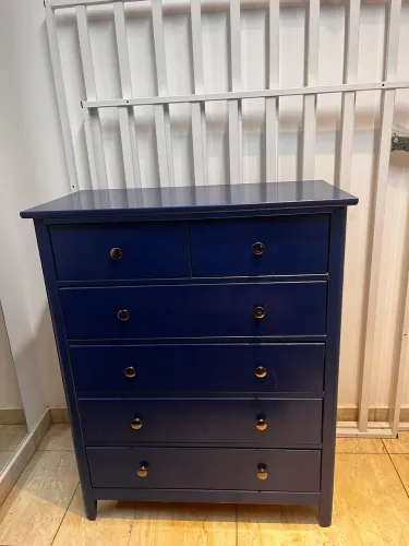 CÔMODA DE MADEIRA AZUL-MARINHO - 6 GAVETAS