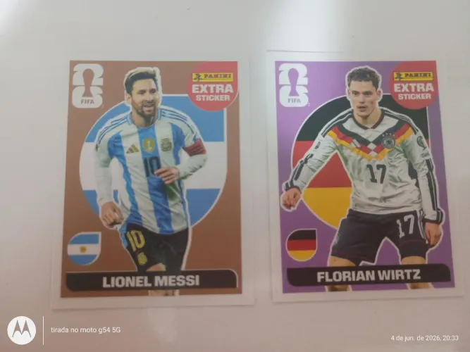 Extrato Sticker Lionel Messi bronze e Extra Sticker Florian Wirtz regular 