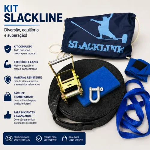 Kit Slackline 15 Metros - Completo Com Catraca e Bolsa - Ótimo Estado