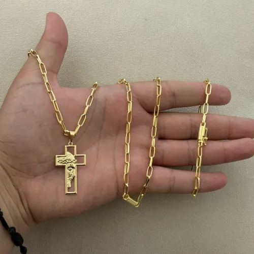 Corrente e pulseira banhado a ouro 