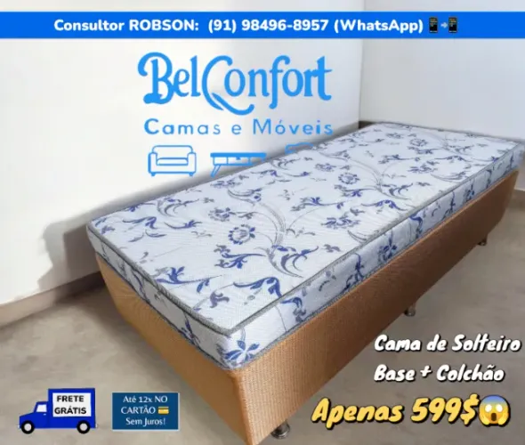 CAMA BOX SOLTEIRO, COLCHÃO DE ESPUMA