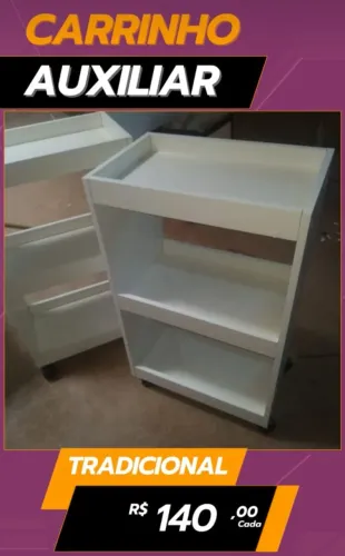 Carrinho auxiliar branco MDF