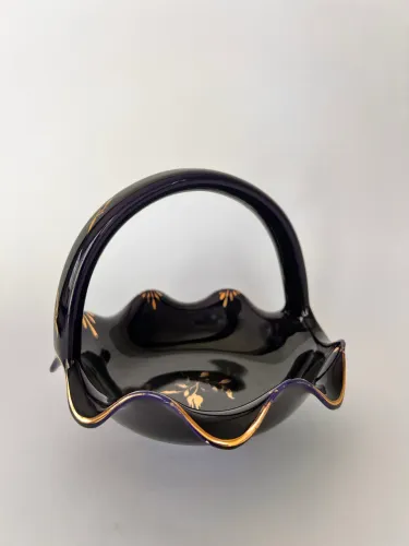 Cestinha de Porcelana Azul-Cobalto com Douração ?Bragina 165-19? ? Peça Decorativa Vintage