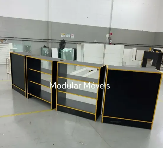 Balcões Vitrine + 2 Balcões Fechado Fitados Colorido - MDF Preto