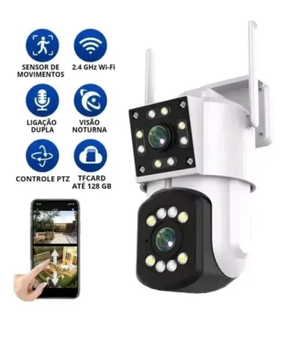 Câmera de Segurança dupla Wi-Fi com Visão Noturna e rastreamento 