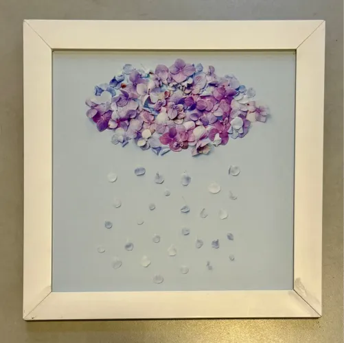 Quadro decorativo floral em MDF e moldura branca 23x23