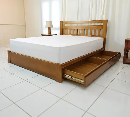 Cama Madeira Maciça 4 Gavetas Queen
