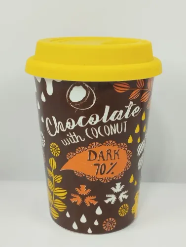 Copo Chocolate porcelana Oxford com tampa e bico dosador 