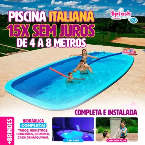 Promoção Piscina Completa 4 a 8 metros em 15x Sem Juros