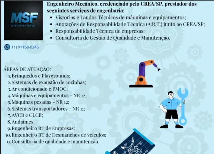 Engenheiro Mecânico para projetos, responsabilidade técnica, A.R.T, laudos NR´S