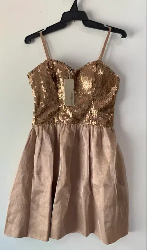 Vestido Festa Dourado Curto Paetê