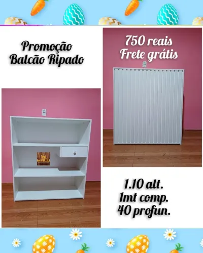 Balcão Ripado Branco 1,10m - Novo