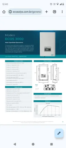 Inversor Fotovoltaico ECOS 3000 - 3kW Garantia com a Fábrica 