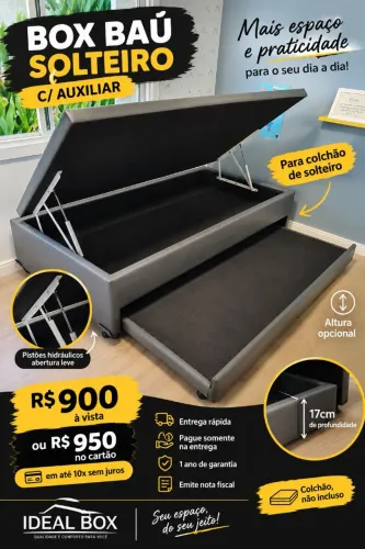 Box baú solteiro c/ auxiliar pra encaixar colchão