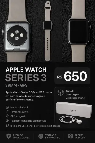 Apple Watch Series 3 38mm GPS + Caixa e Carregador Original