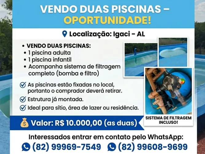 Duas piscinas umas adulta e uma infantil