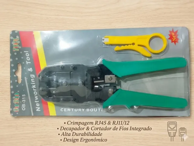 Alicate de Crimpagem Profissional RJ45 / RJ11 / RJ12 + Decapador<br>