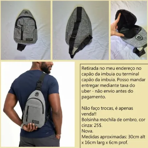 Bolsinha mochila de ombro pequena cinza nova