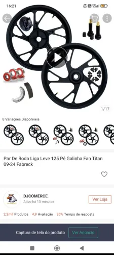 Roda Fan/Titan 125 versões atualizadas, também serve na 150