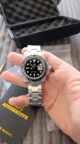 Relógio Addiesdive aço prata com bezel preto novo