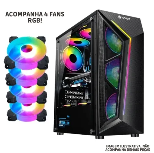 Gabinete Gamer GB1713 Com Lateral de Vidro Temperado 4 Fans RGB Inclusas - Hayom