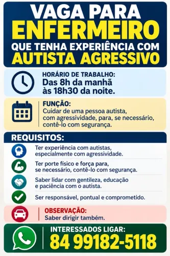 ENFERMEIRO EXPERIENTE COM AUTISTA AGRESSIVO
