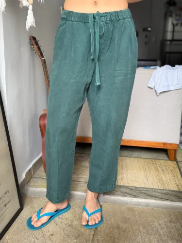 calça linho verde Zara M