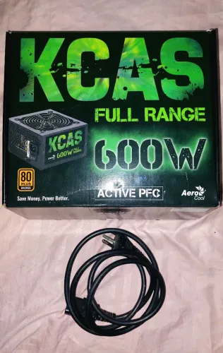 Fonte KCAS 600W Na Caixa + Cabo De Energia.