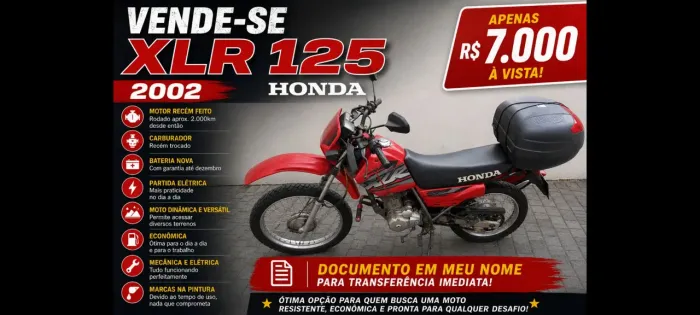 Honda XLR 125 ES 2002 - Motor Novo e Bateria na Garantia!