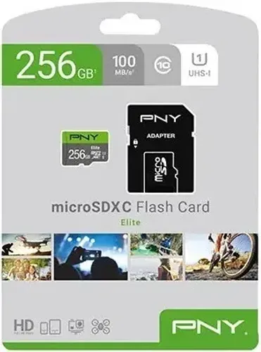 Cartão de memória microSD da PNY de 256 Gb modelo Elite SDXC Classe 10 UHS-1 - 100Mb/s