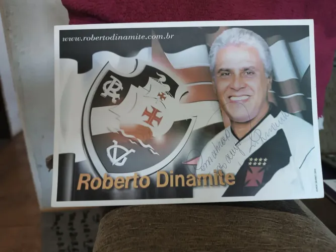Cartão folder de Roberto Dinamite com autógrafo