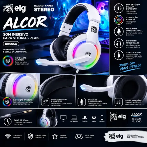 Headset Gamer Alcor 1.8m, Hgal, ELG, Rgb, P3 3.5mm + Usb