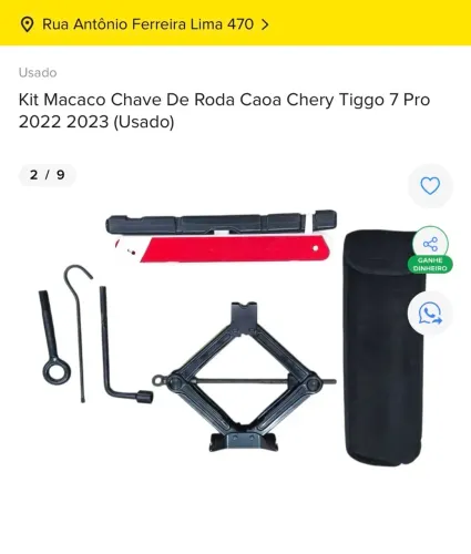 KIT MACACO CHAVE DE RODA CAOA CHERY TIGGO 7 PRO 2022 2023