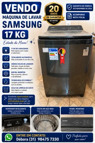 Máquina de lavar 17 kg Samsung na garantia e Nota fiscal