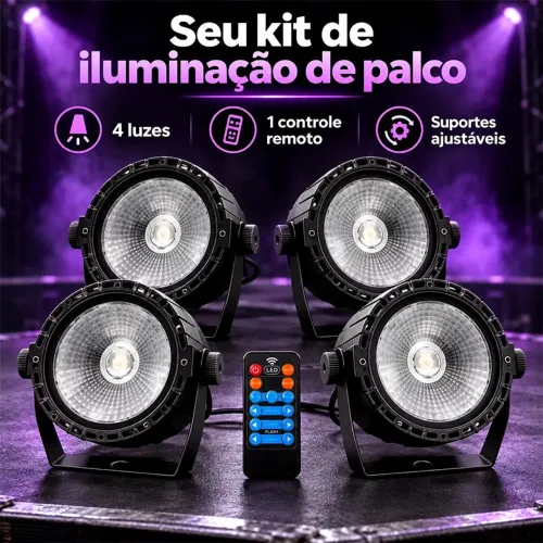 Kit 4 Canhão led RGBW+ uv luz palco DMX controle remoto