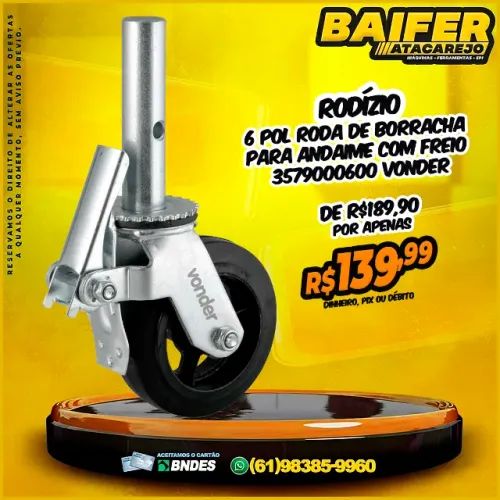 Rodízio 6 Polegadas Roda de Borracha Para Andaime Com Freio * Vonder