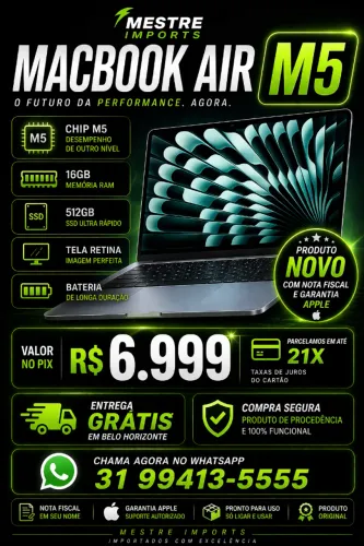 MacBook Air M5 13 16GB 512GB Melhor preço de BH R$6999
