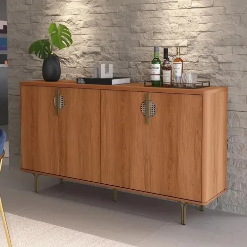 Aparador Buffet Lukaliam 4 Portas Marsala 1.60m Pés de Ferro Jequitibá