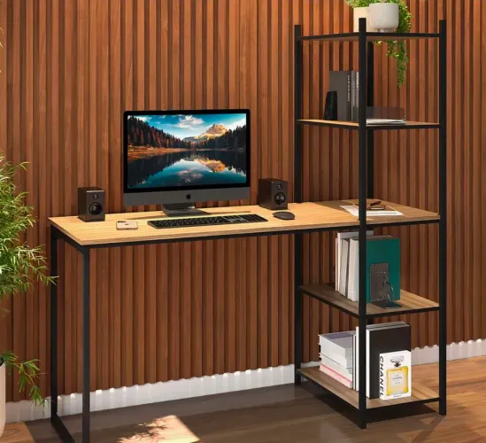Escrivaninha estilo Industrial com 2 cadeiras