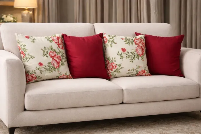 Kit com 4 Almofadas Decorativas - ESTAMPADA e Lisa Vermelha | Lindas e Elegantes