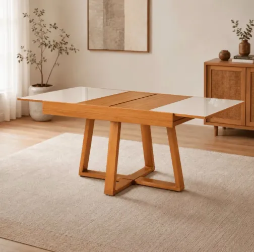 Mesa de jantar retrátil em madeira maciça