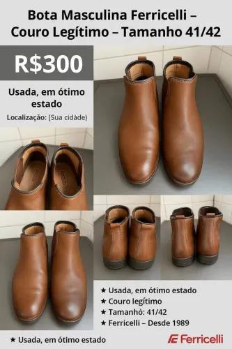 Bota Masculina Ferricelli - Couro Legítimo - Tamanho 41/42