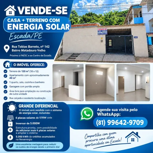 VENDE-SE CASA E TERRENO COM ENERGIA SOLAR ÓTIMA OPORTUNIDADE