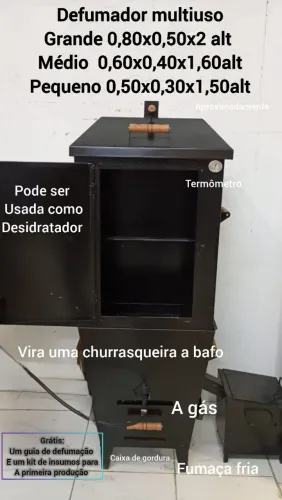 Defumador multiuso, a gás,fumaça fria,desidratador,churrasqueira a bafo chapa d aço 